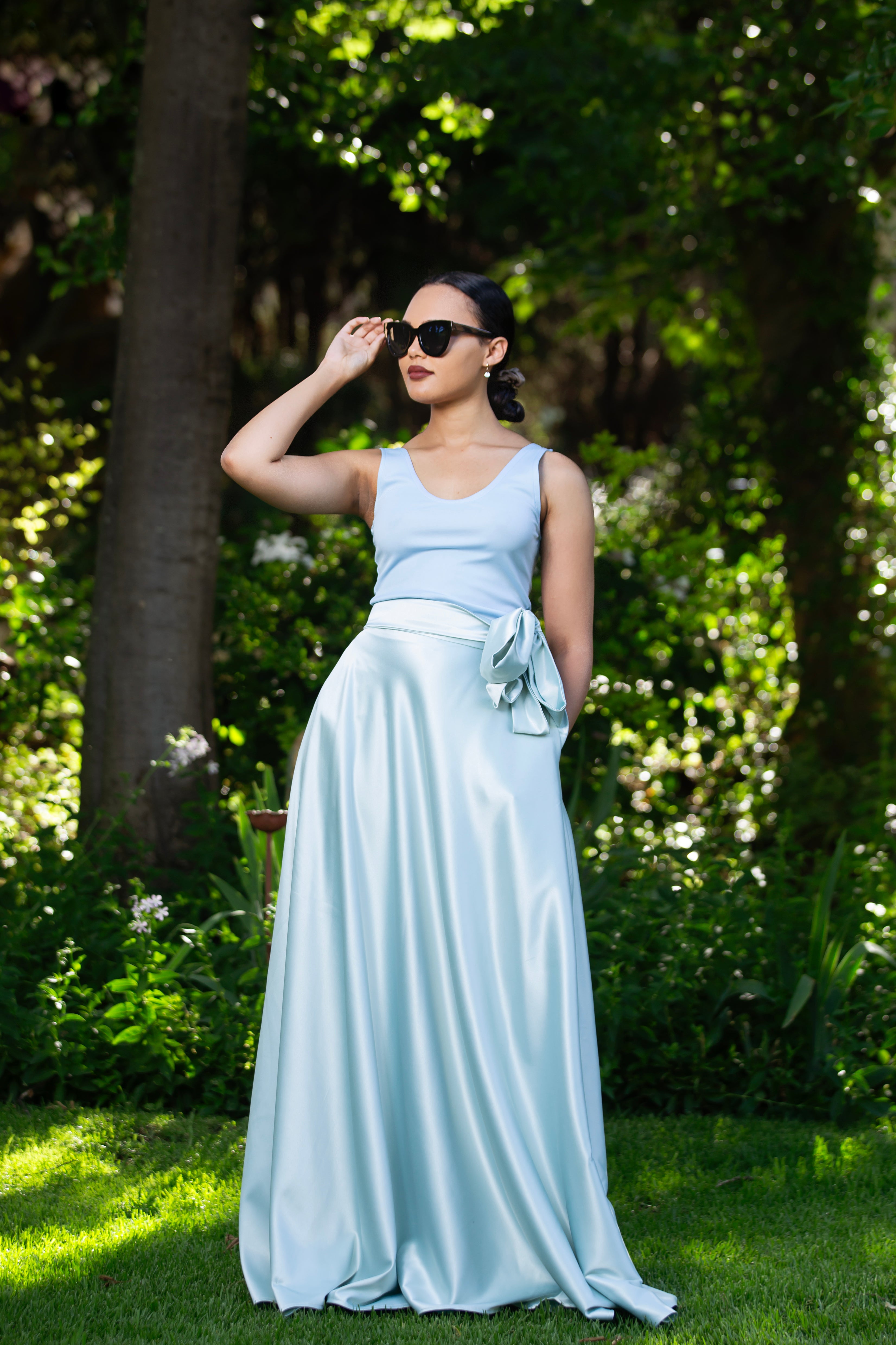 Amare Geo Pastel Blue Skirt (Belted)